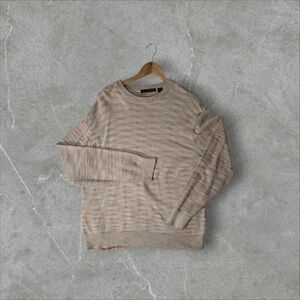 Men’s Beige Textured Knit Crewneck Sweater Minimalist Quiet Luxury Casual Large